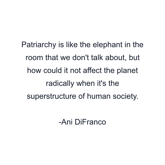 Patriarchy is like the elephant in the room that we don't talk about, but how could it not affect the planet radically when it's the superstructure of human society.