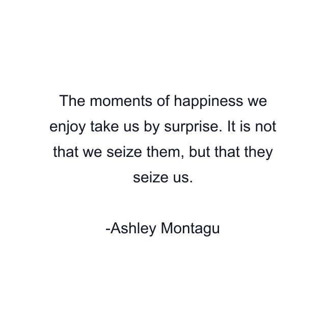 The moments of happiness we enjoy take us by surprise. It is not that we seize them, but that they seize us.