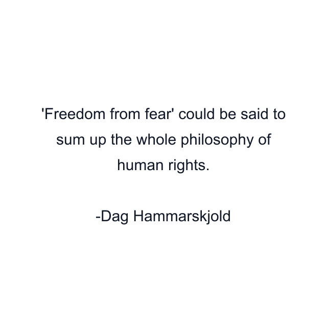 Freedom from fear' could be said to sum up the whole philosophy of human rights.