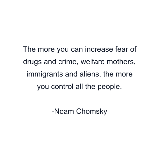 The more you can increase fear of drugs and crime, welfare mothers, immigrants and aliens, the more you control all the people.