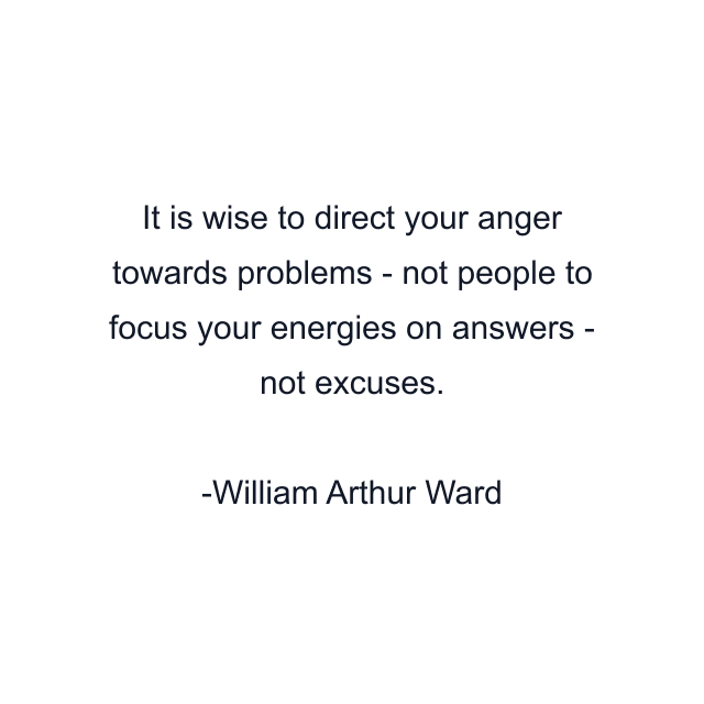 It is wise to direct your anger towards problems - not people to focus your energies on answers - not excuses.