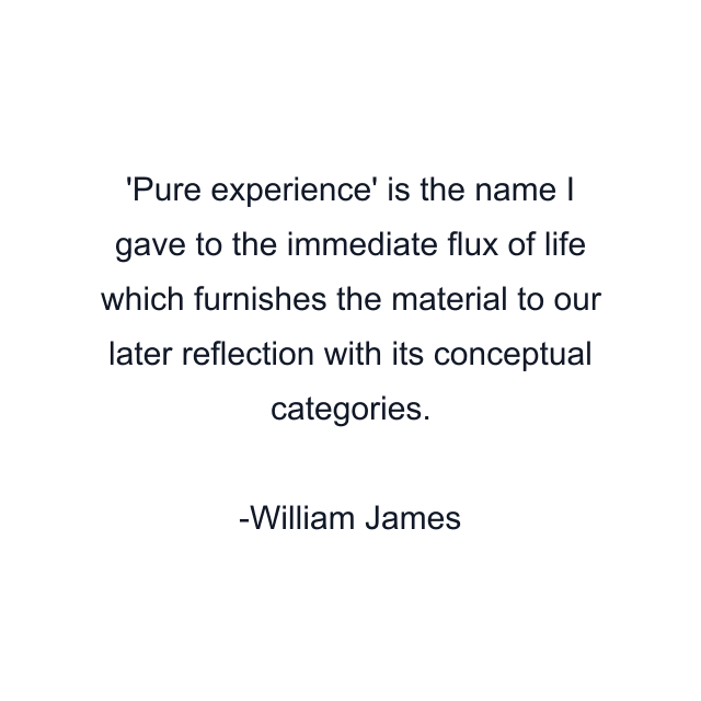 Pure experience' is the name I gave to the immediate flux of life which furnishes the material to our later reflection with its conceptual categories.