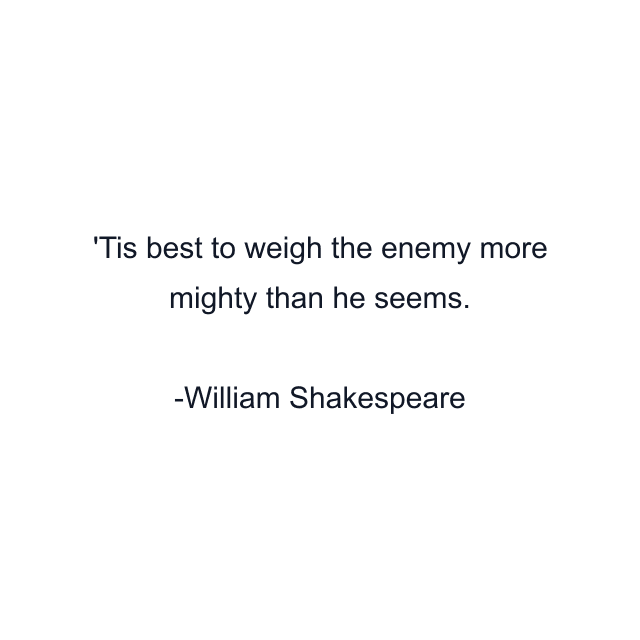 Tis best to weigh the enemy more mighty than he seems.